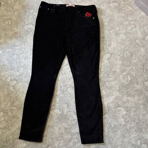 Johnny Was size 31 black velvet  jeans w/Red Rose Embroidery. New and beautiful